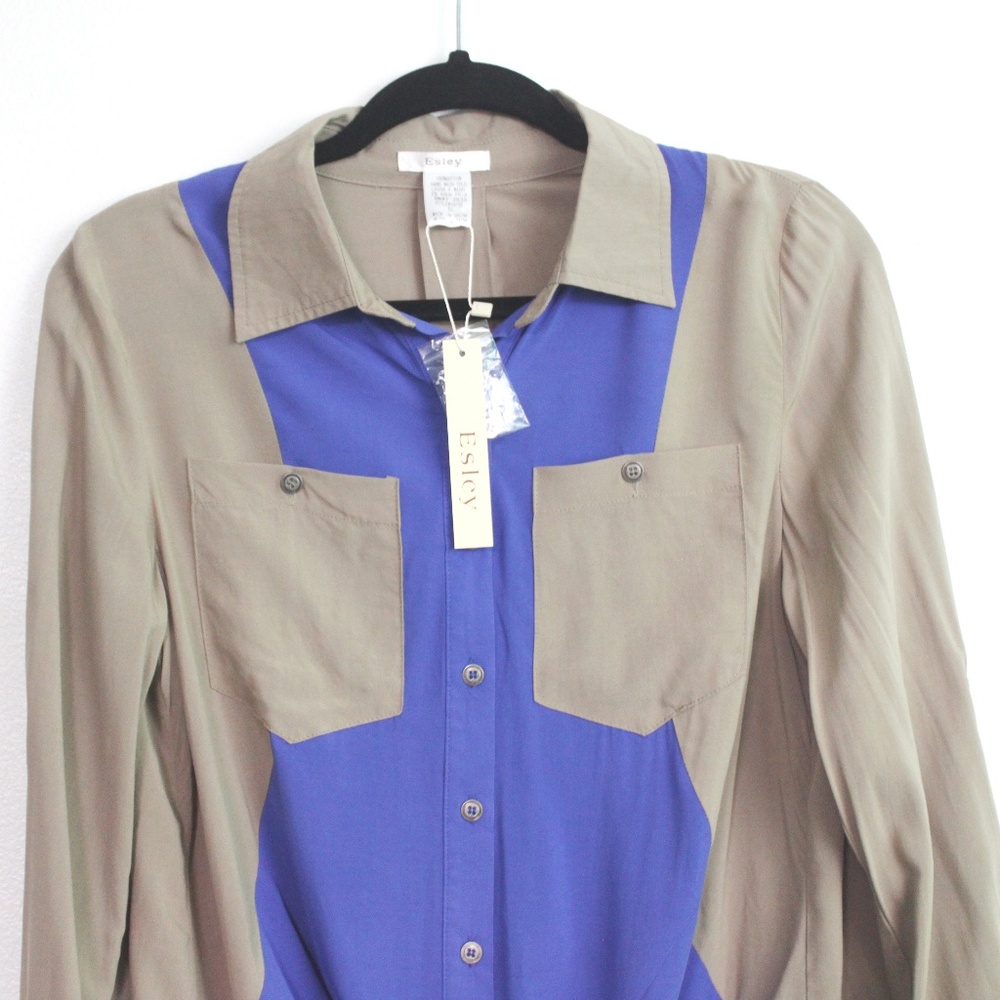 Esley Two-Toned Twisted Front Tunic Shirt NWOT